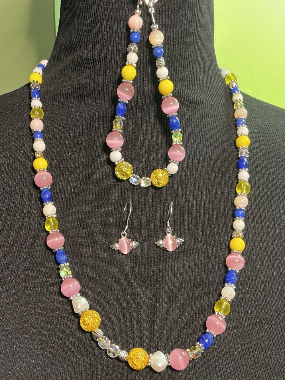 3-Piece Glass Beaded Necklace, Anklet and Earring Set